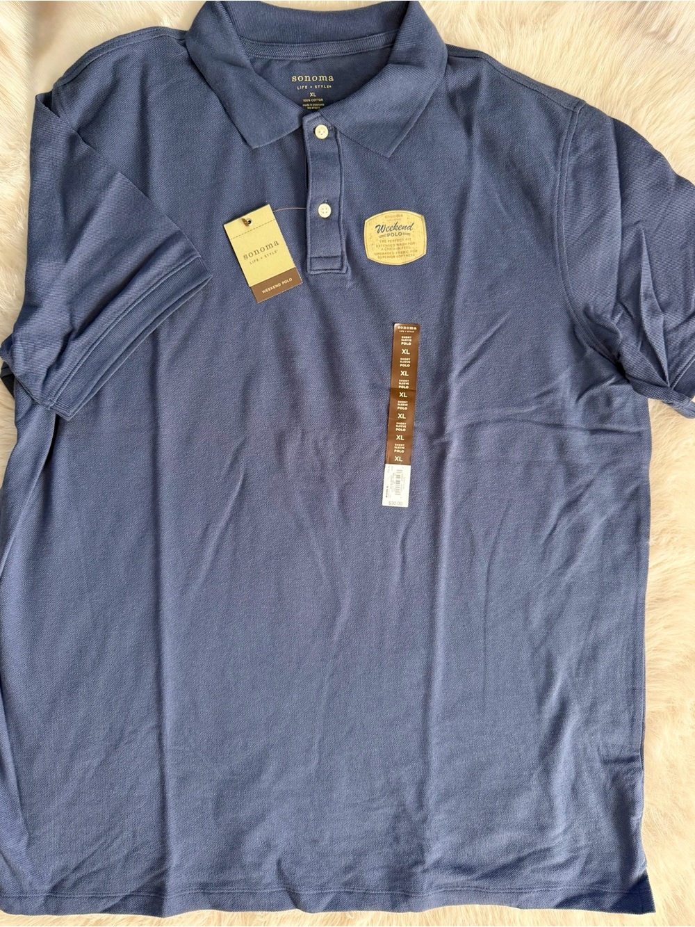 Sonoma Weekend Polo Navy Periwinkle Blue Polo Shirt Short Sleeve Mens Size XL